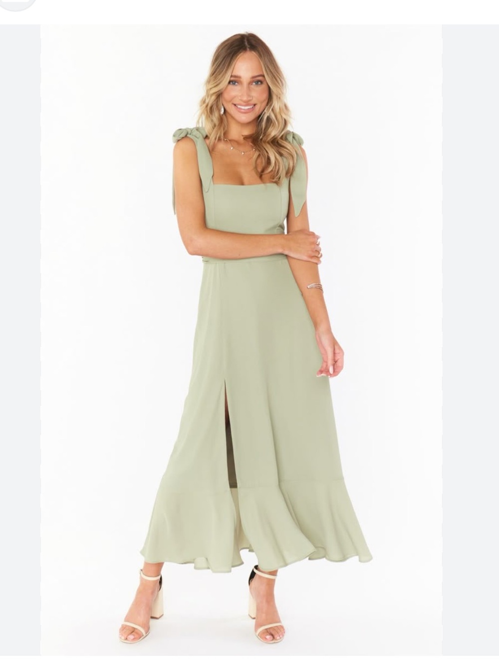 NWT Tie Strap‎ Maxi Dress Light Sage Green Medium Wedding Guest Pastel Feminine